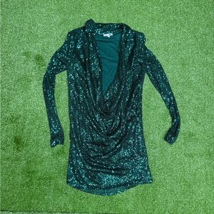 Fashion Nova Green Sequin Long Sleeve Dress